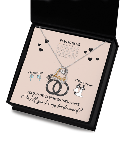 Bridesmaid Proposal Wedding Invite Will You Be My Main Witch Love Dancing Heart Pendant Necklace - Mallard Moon Gift Shop