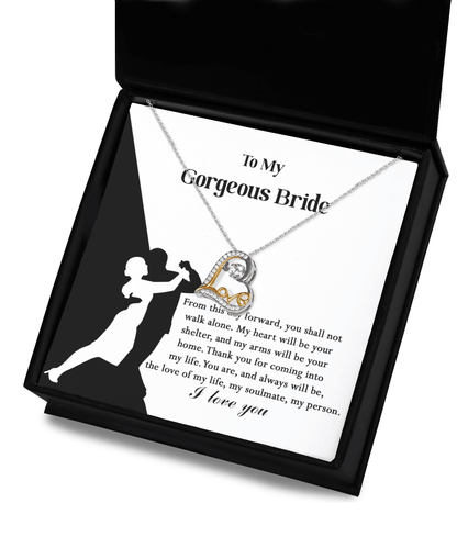 To My Gorgeous Bride on Our Wedding Day, You are the Love of My Life Love Dancing Heart Pendant Necklace - Mallard Moon Gift Shop