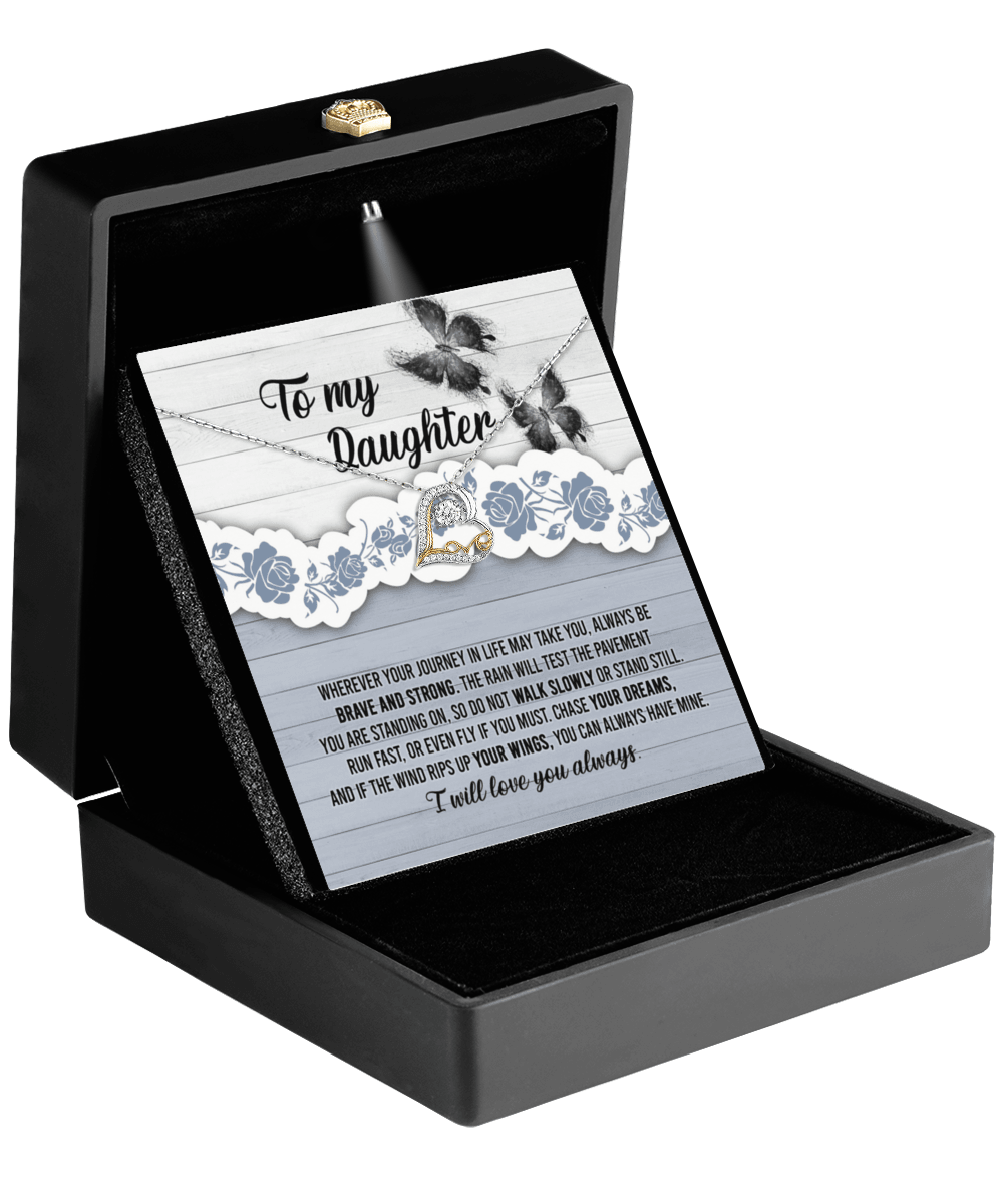 Daughter Wedding Day, Graduation, Birthday Gift - Chase Your Dreams Always Have My Wings - Love Dancing Heart Pendant Necklace - Mallard Moon Gift Shop