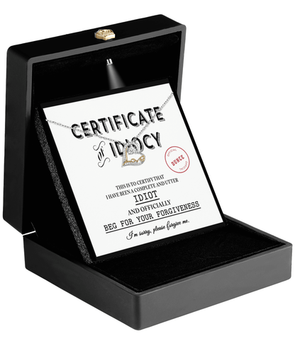 Apology Gift for Girlfriend, Wife, Soulmate - Sorry, Certificate Of Idiocy - Love Dancing Heart Pendant Necklace - Mallard Moon Gift Shop