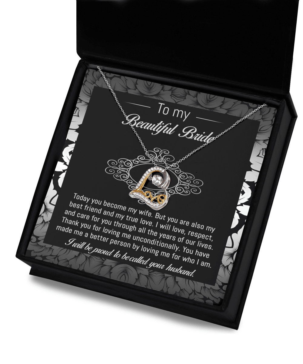 Bride Wedding Day Gift - My True Love - Love Dancing Heart Pendant Necklace - Mallard Moon Gift Shop