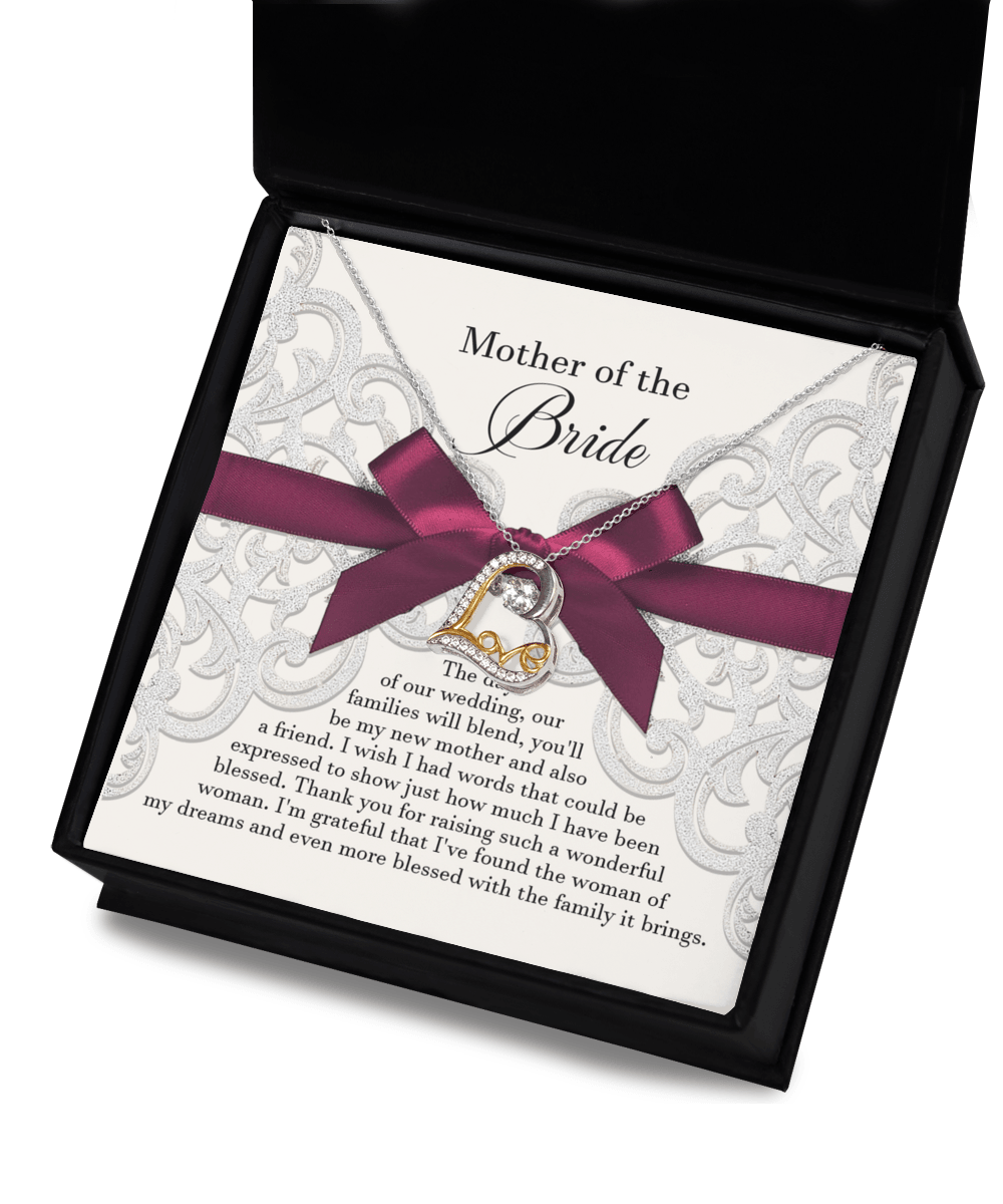 Mother of the Bride Wedding Day Gift Our Families Will Blend Love Dancing Heart Pendant Necklace - Mallard Moon Gift Shop