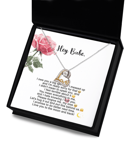 Apology Gift for Her - I'm Sorry, Please Forgive Me, Let's Hug It Out - Love Dancing Heart Pendant Necklace - Mallard Moon Gift Shop