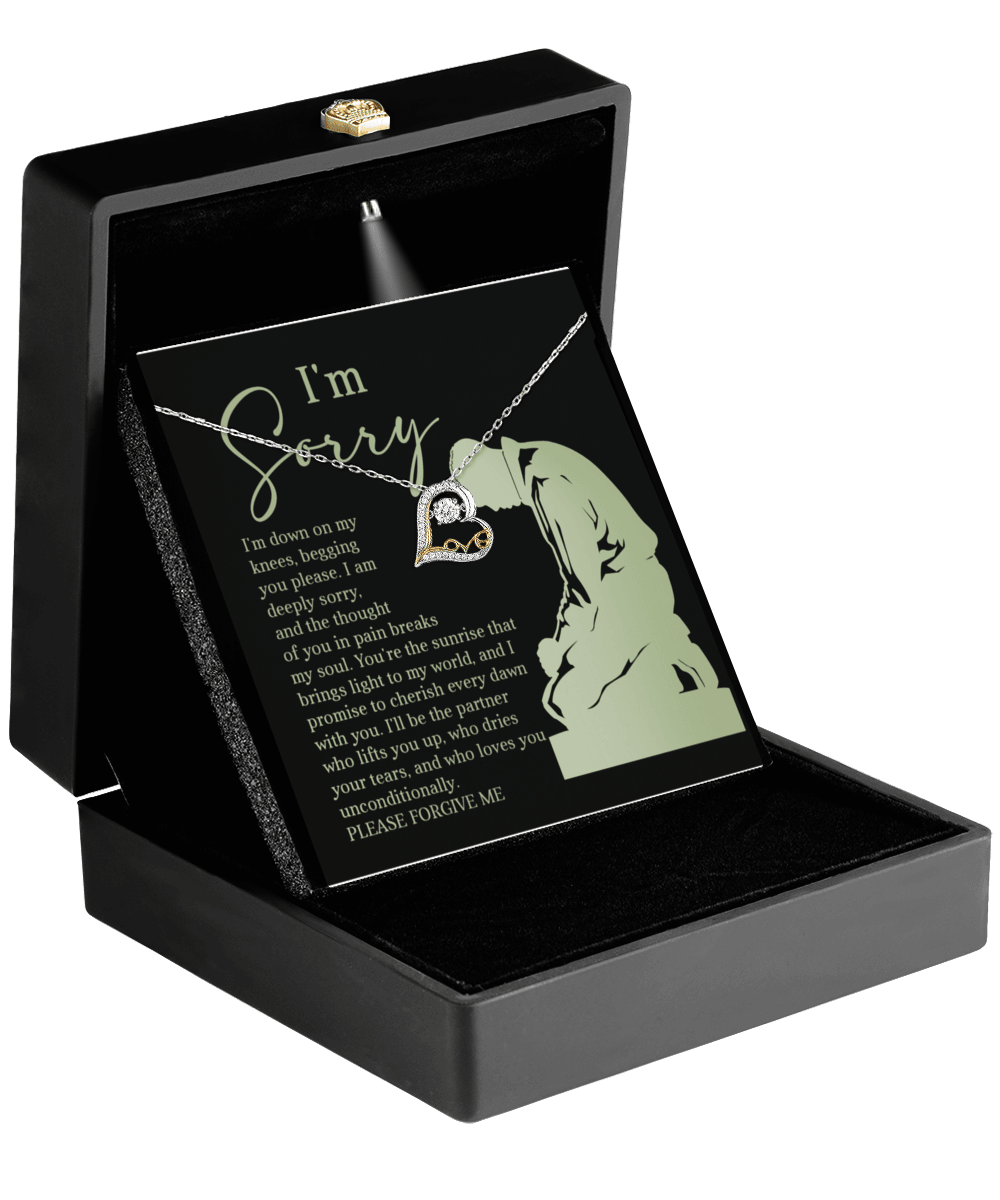 Apology Gift for Girlfriend, Wife, Soulmate - Sorry, On My Knees - Love Dancing Heart Pendant Necklace - Mallard Moon Gift Shop