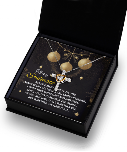 Soulmate, Wife, Girlfriend Romantic Gift - Have It All - Dancing Cross Pendant Necklace - Mallard Moon Gift Shop