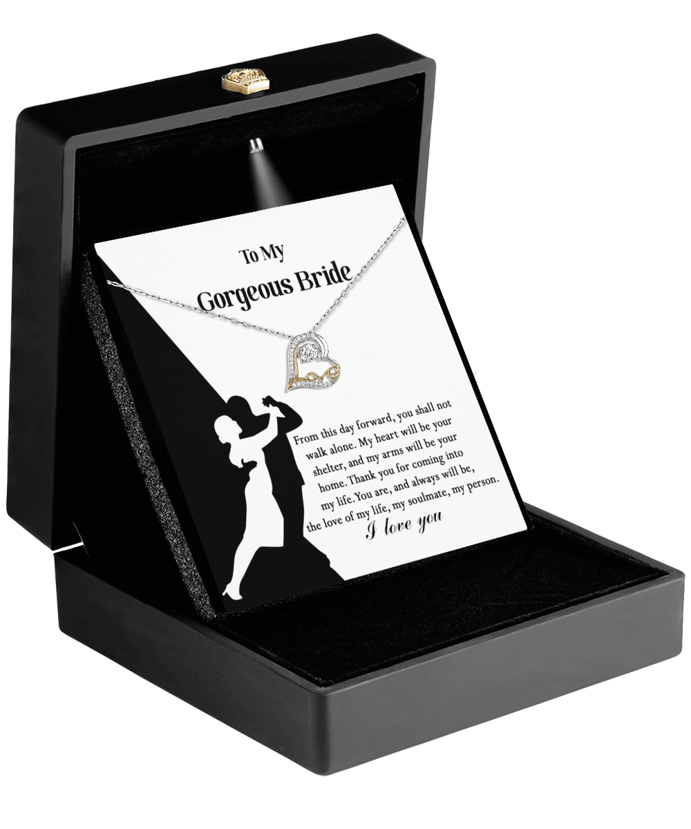 To My Gorgeous Bride on Our Wedding Day, You are the Love of My Life Love Dancing Heart Pendant Necklace - Mallard Moon Gift Shop