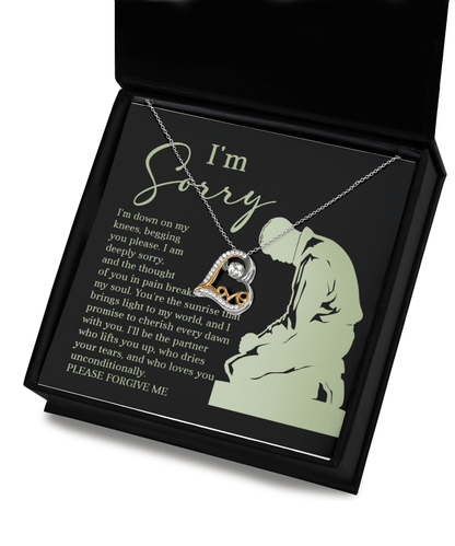 Apology Gift for Girlfriend, Wife, Soulmate - Sorry, On My Knees - Love Dancing Heart Pendant Necklace - Mallard Moon Gift Shop