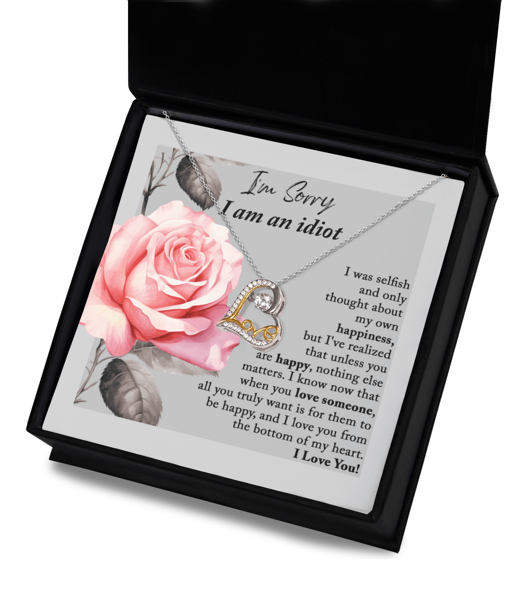 Apology Gift for Her - I'm Sorry I am an Idiot - Love Dancing Heart Pendant Necklace - Mallard Moon Gift Shop