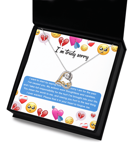 Apology Gift for Girlfriend, Wife, Soulmate - Sorry, How Deeply Sorry - Love Dancing Heart Pendant Necklace - Mallard Moon Gift Shop
