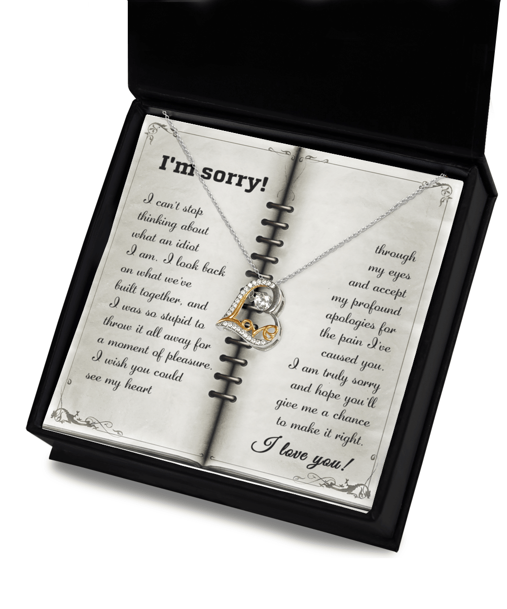 Apology Gift for Girlfriend, Wife, Soulmate - Sorry, What An Idiot - Love Dancing Heart Pendant Necklace - Mallard Moon Gift Shop