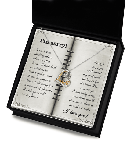 Apology Gift for Girlfriend, Wife, Soulmate - Sorry, What An Idiot - Love Dancing Heart Pendant Necklace - Mallard Moon Gift Shop