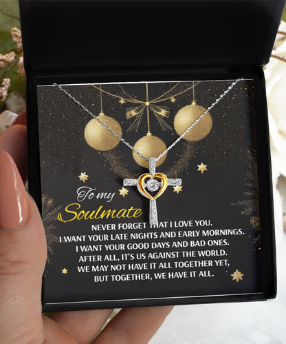 Soulmate, Wife, Girlfriend Romantic Gift - Have It All - Dancing Cross Pendant Necklace - Mallard Moon Gift Shop