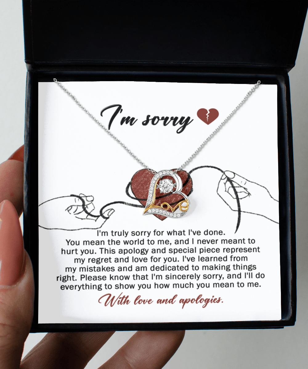 Apology Gift for Girlfriend, Wife, Soulmate - Sorry, Mean The World - Love Dancing Heart Pendant Necklace - Mallard Moon Gift Shop