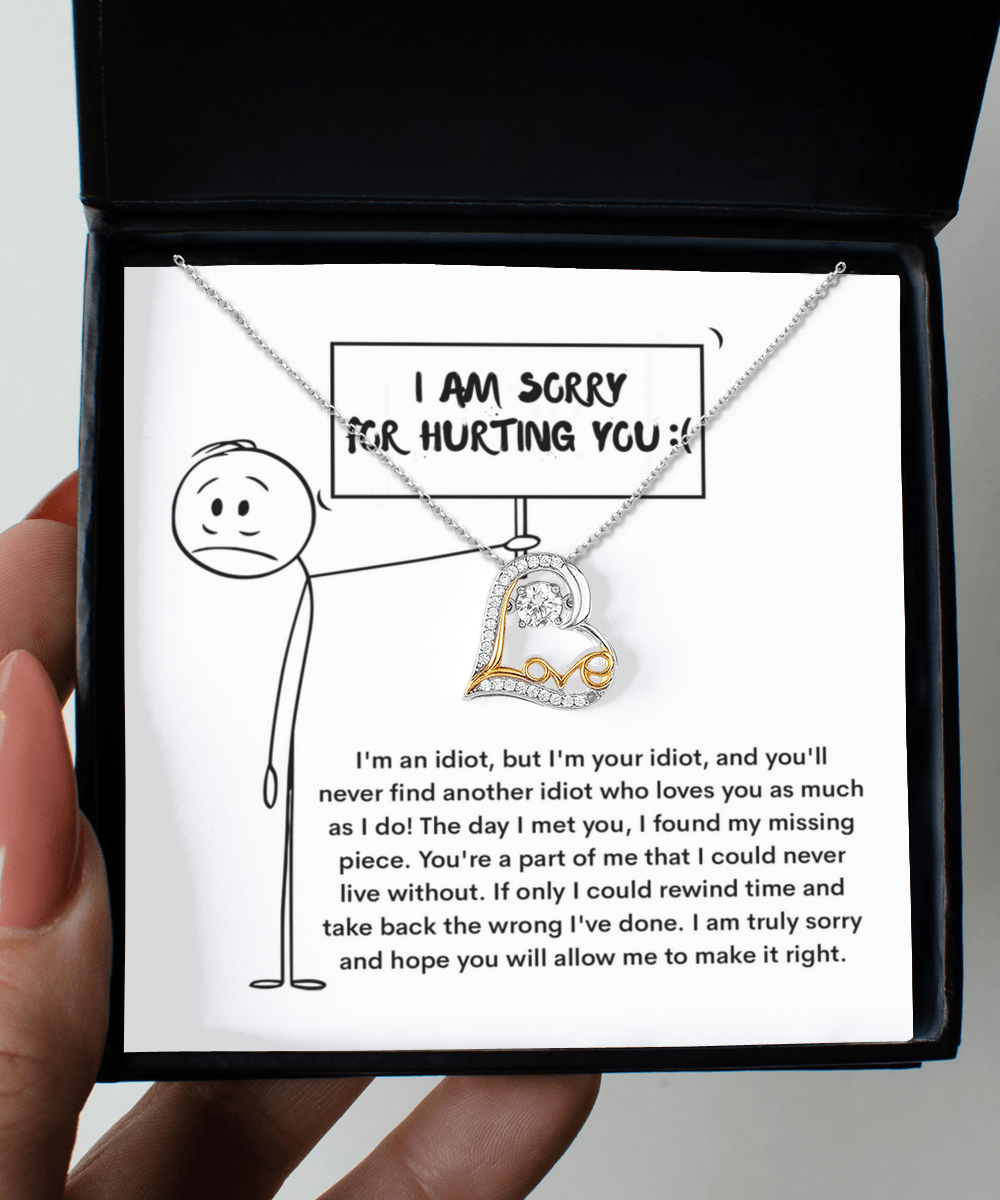 Apology Gift for Girlfriend, Wife, Soulmate - Sorry, Missing Piece - Love Dancing Heart Pendant Necklace - Mallard Moon Gift Shop