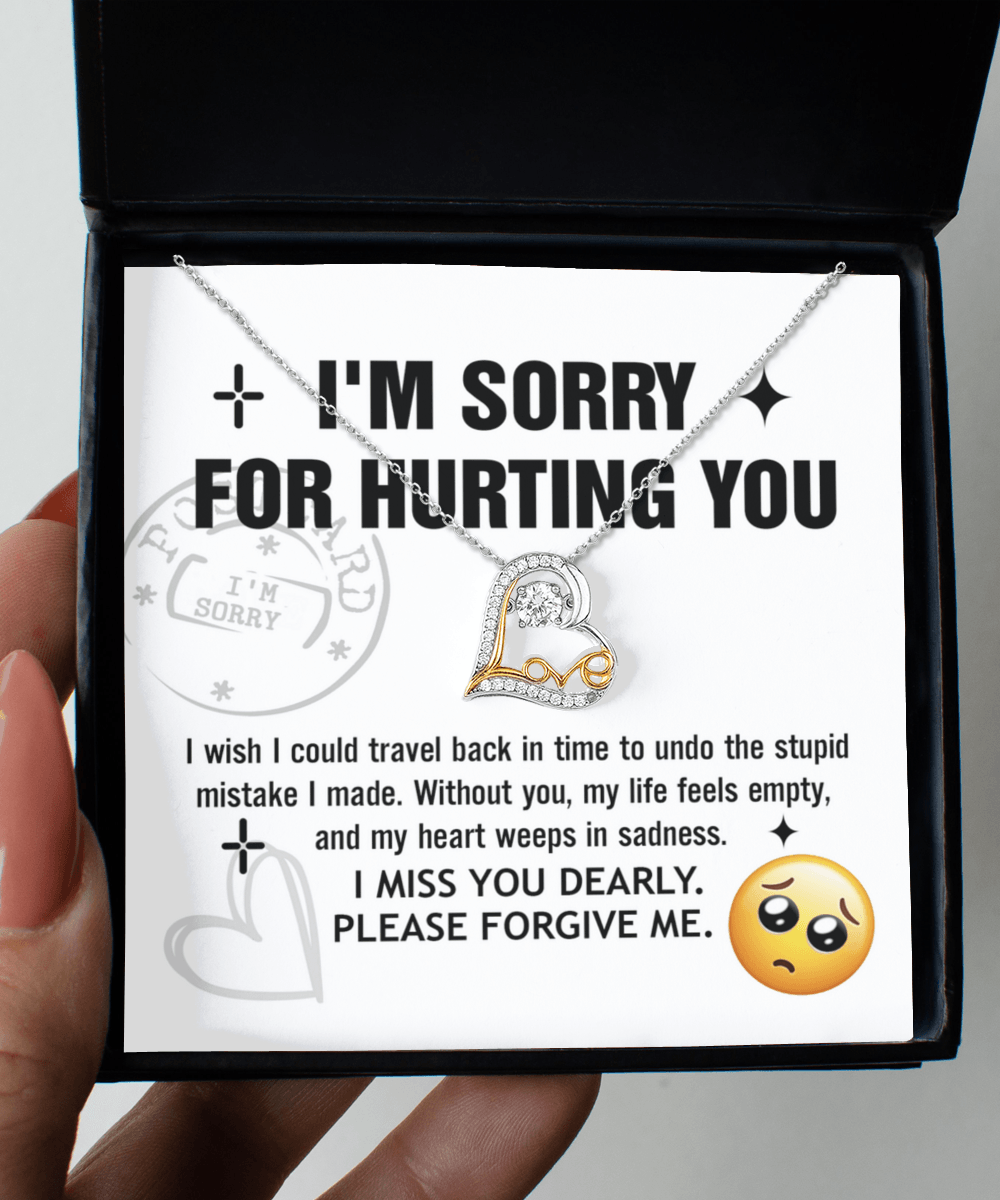 Apology Gift for Girlfriend, Wife, Soulmate - Sorry, Travel Back - Love Dancing Heart Pendant Necklace - Mallard Moon Gift Shop