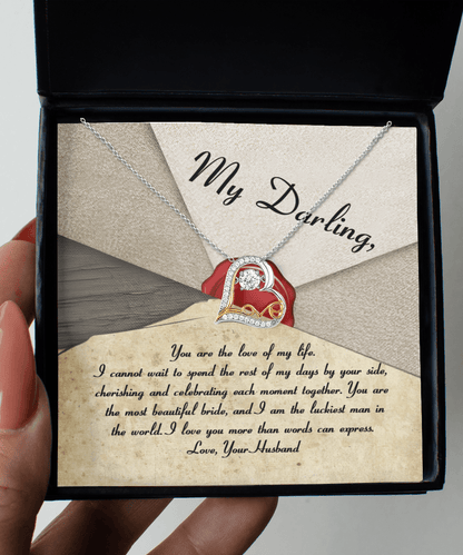 My Darling Bride Love of My Life Love Dancing Heart Pendant Necklace - Mallard Moon Gift Shop