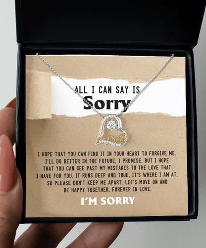 Apology Gift for Girlfriend, Wife, Soulmate - Sorry, Don't Keep Me Apart - Love Dancing Heart Pendant Necklace - Mallard Moon Gift Shop
