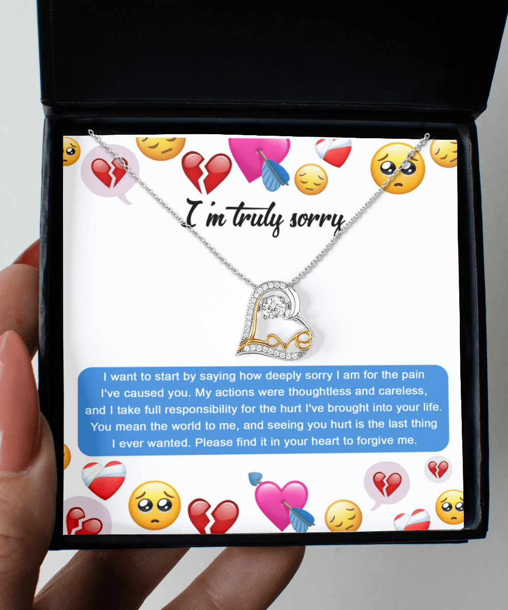 Apology Gift for Girlfriend, Wife, Soulmate - Sorry, How Deeply Sorry - Love Dancing Heart Pendant Necklace - Mallard Moon Gift Shop