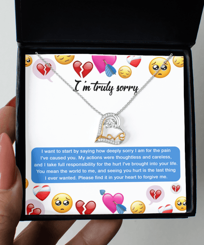 Apology Gift for Girlfriend, Wife, Soulmate - Sorry, How Deeply Sorry - Love Dancing Heart Pendant Necklace - Mallard Moon Gift Shop