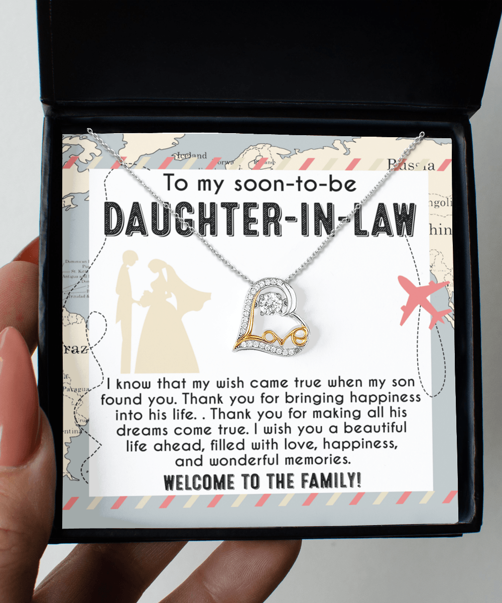 To My Soon-to-be Daughter-in-law Welcome to the Family Wedding Gift Love Dancing Heart Pendant Necklace - Mallard Moon Gift Shop