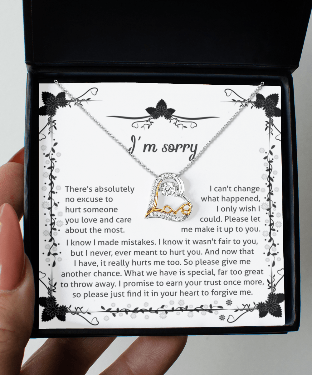 Apology Gift - I'm Sorry, No Excuse, Another Chance - Love Dancing Heart Pendant Necklace - Mallard Moon Gift Shop