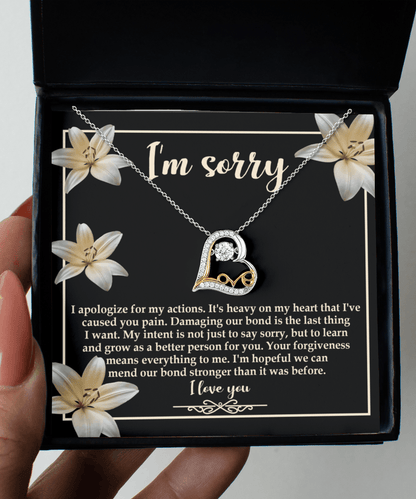 Apology Gift for Girlfriend, Wife, Soulmate - Sorry, The Last Thing - Love Dancing Heart Pendant Necklace - Mallard Moon Gift Shop