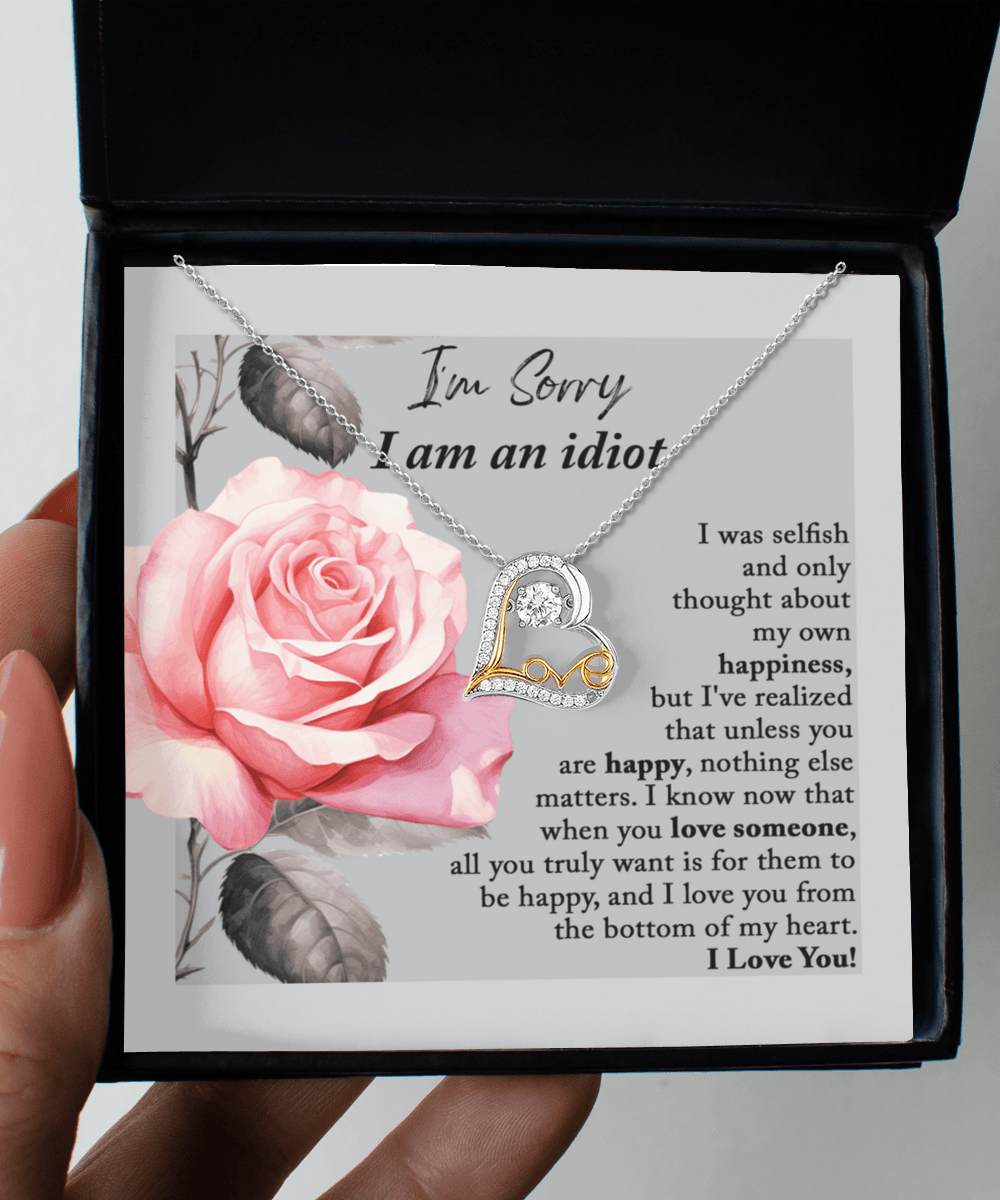Apology Gift for Her - I'm Sorry I am an Idiot - Love Dancing Heart Pendant Necklace - Mallard Moon Gift Shop