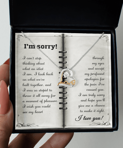 Apology Gift for Girlfriend, Wife, Soulmate - Sorry, What An Idiot - Love Dancing Heart Pendant Necklace - Mallard Moon Gift Shop