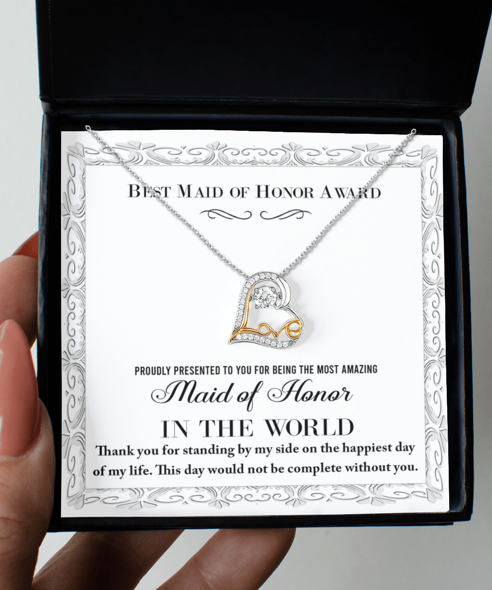 Maid of Honor Wedding Day Gift -Thank You Happiest Day Of My Life - Love Dancing Love Pendant Necklace - Mallard Moon Gift Shop
