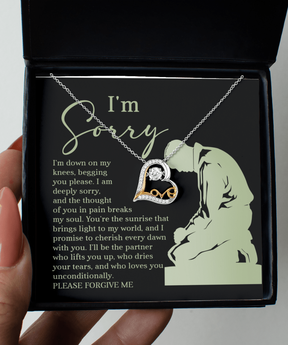 Apology Gift for Girlfriend, Wife, Soulmate - Sorry, On My Knees - Love Dancing Heart Pendant Necklace - Mallard Moon Gift Shop