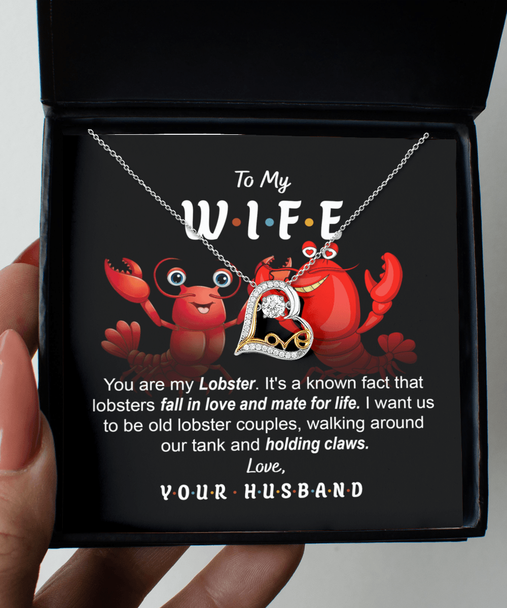 To My Wife - Old Lobster Couples Mate for Life Love Dancing Heart Pendant Necklace - Mallard Moon Gift Shop