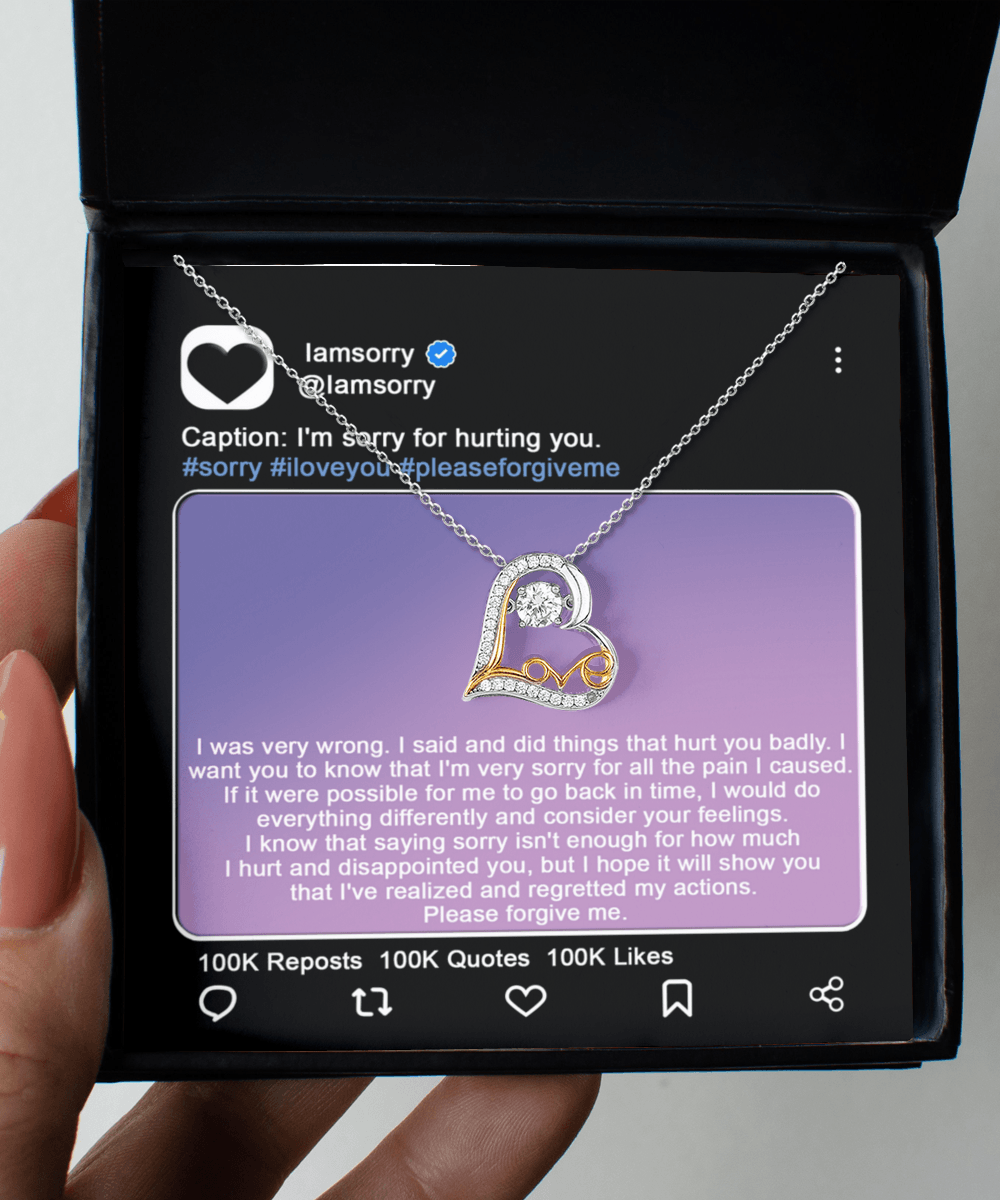 Apology Gift for Girlfriend, Wife, Soulmate - Sorry, Hurt You Badly - Love Heart Pendant Necklace - Mallard Moon Gift Shop