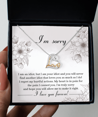 Apology Gift for Her - Sorry For The Pain I Caused You - Love Dancing Heart Pendant Necklace - Mallard Moon Gift Shop