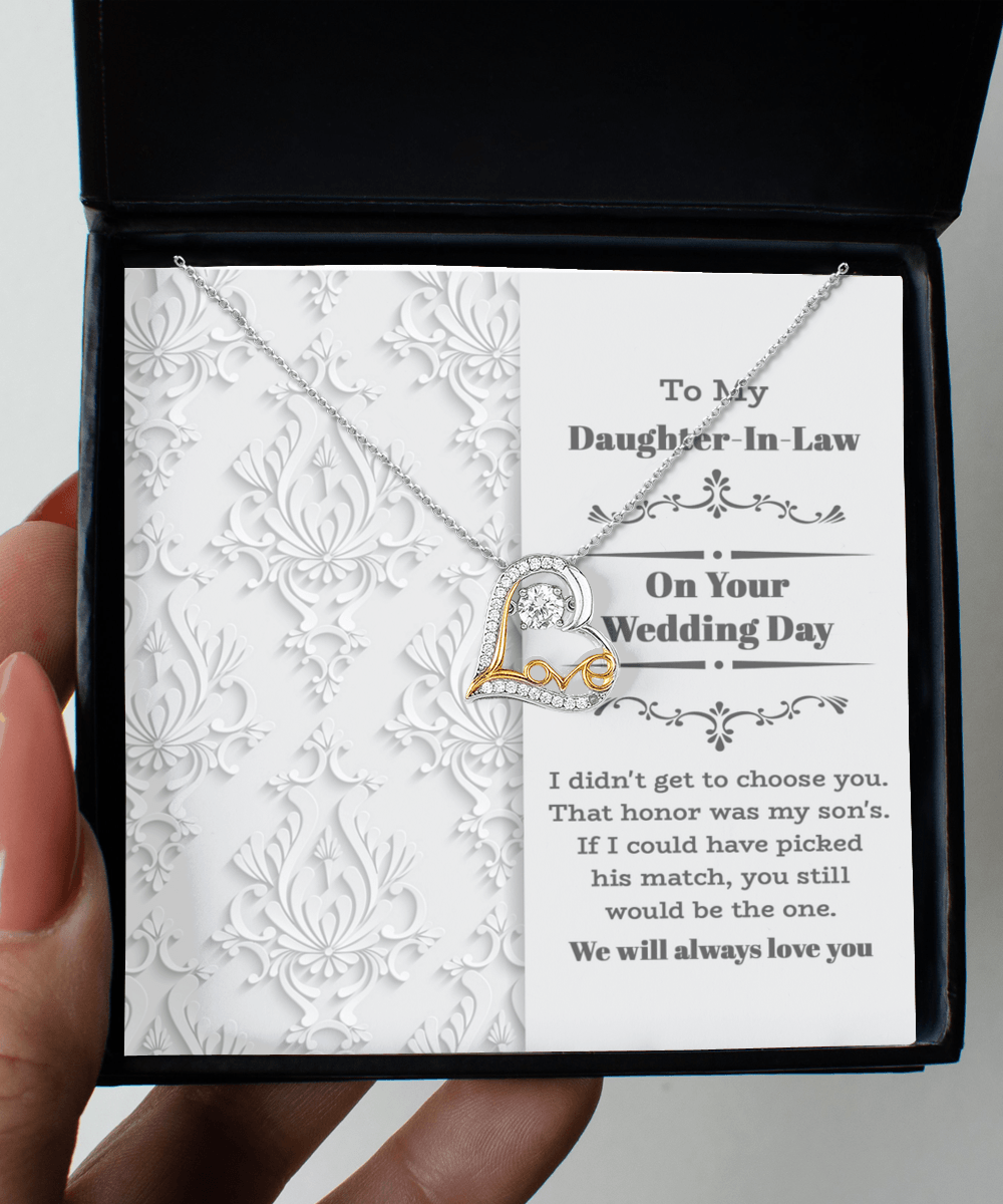 Daughter-in-law - On Your Wedding Day - Love Heart Pendant Necklace Gift for Bride Daughter in Law Jewelry - Mallard Moon Gift Shop