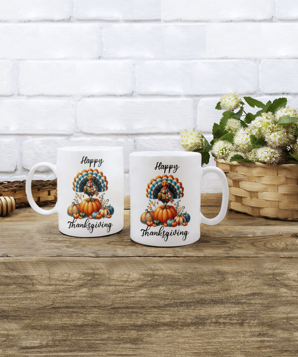 Happy Thanksgiving Ceramic Mug – Perfect for Holiday Cheer! - Mallard Moon Gift Shop