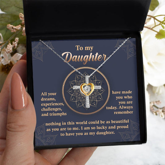 Daughter, Proud of You Cross Pendant Necklace Birthday Wedding Graduation Gift - Mallard Moon Gift Shop