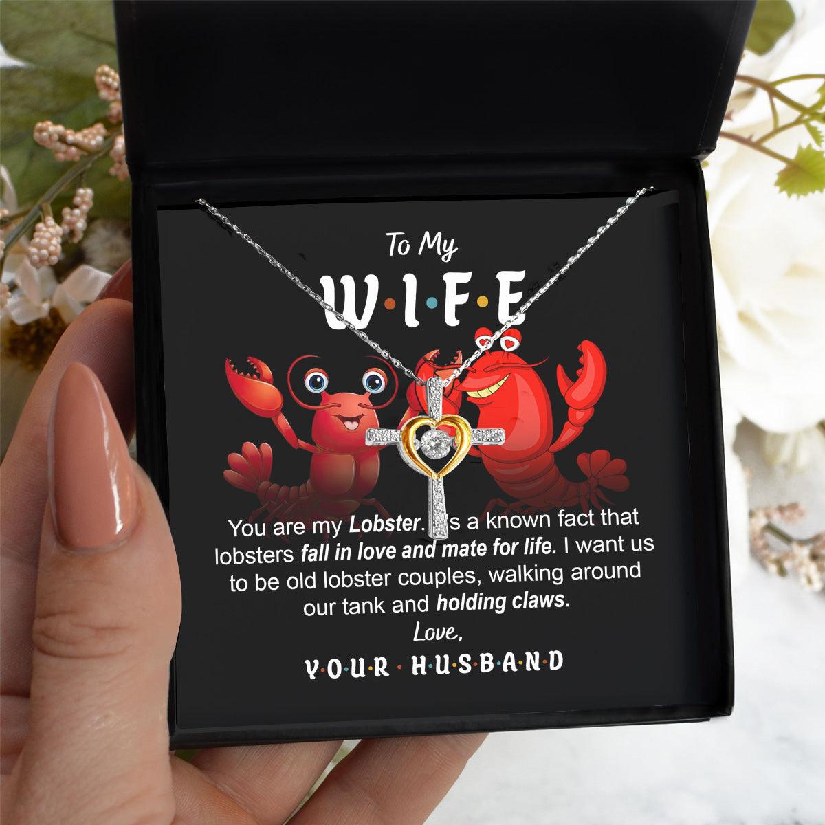 To My Wife - Old Lobster Couples Mate for Life Love Dancing Heart Pendant Necklace - Mallard Moon Gift Shop