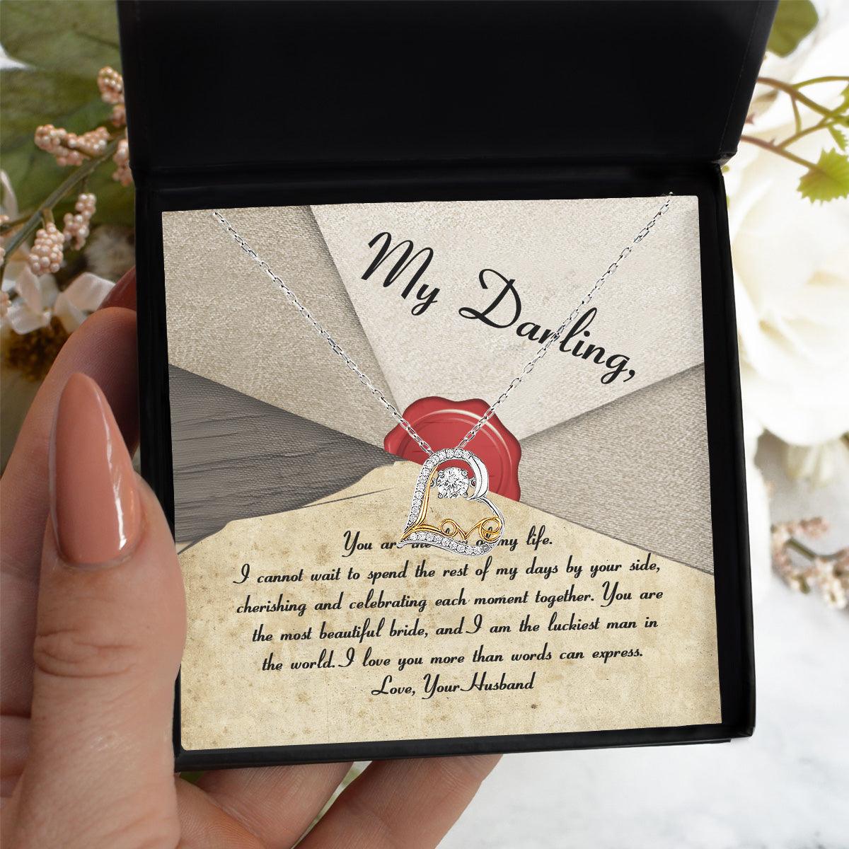 My Darling Bride Love of My Life Love Dancing Heart Pendant Necklace - Mallard Moon Gift Shop