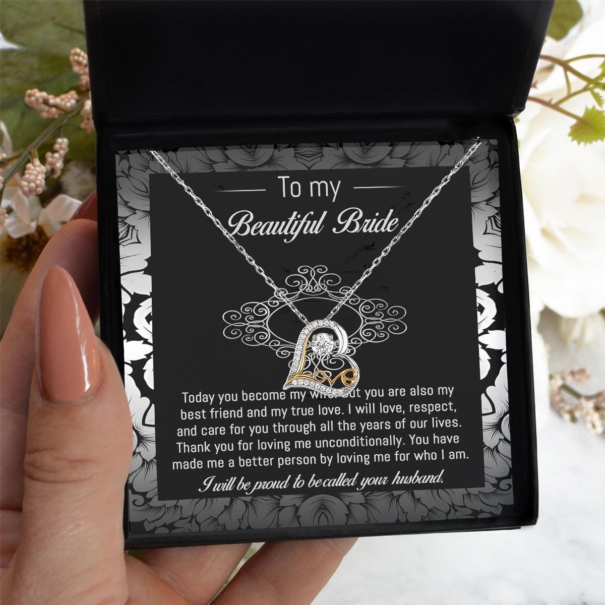 Bride Wedding Day Gift - My True Love - Love Dancing Heart Pendant Necklace - Mallard Moon Gift Shop