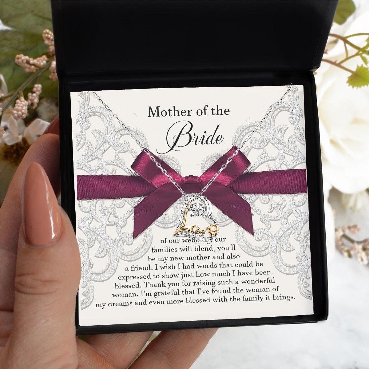 Mother of the Bride Wedding Day Gift Our Families Will Blend Love Dancing Heart Pendant Necklace - Mallard Moon Gift Shop