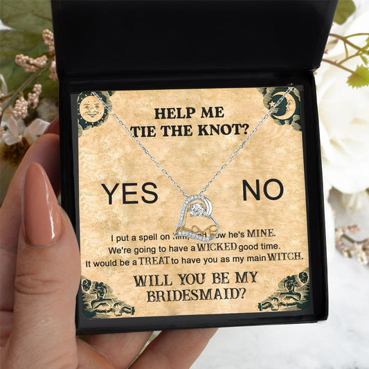 Bridesmaid Proposal Wedding Invite Will You Be My Main Witch Love Dancing Heart Pendant Necklace - Mallard Moon Gift Shop