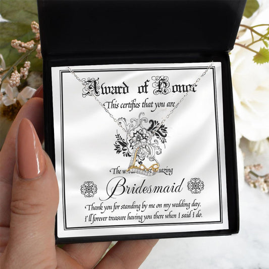Bridesmaid Wedding Day Gift - Award Of Honor Thank You Card with Love Dancing Heart Pendant Necklace - Mallard Moon Gift Shop