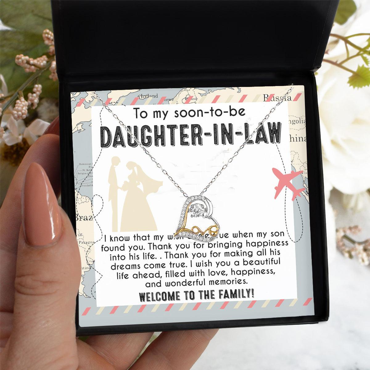 To My Soon-to-be Daughter-in-law Welcome to the Family Wedding Gift Love Dancing Heart Pendant Necklace - Mallard Moon Gift Shop