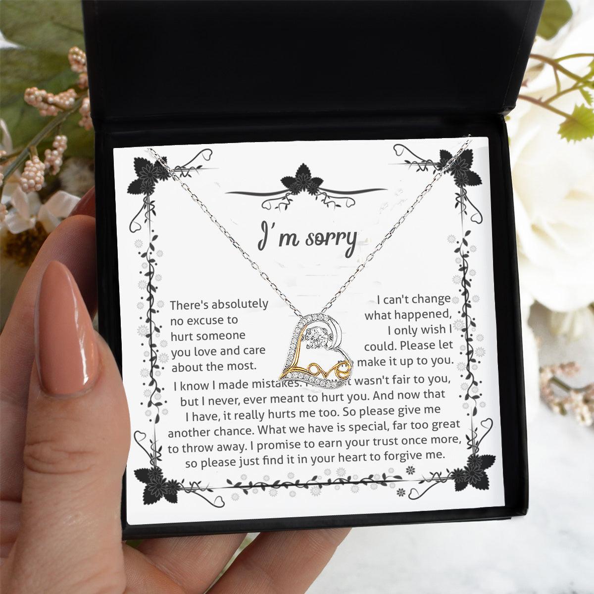 Apology Gift - I'm Sorry, No Excuse, Another Chance - Love Dancing Heart Pendant Necklace - Mallard Moon Gift Shop