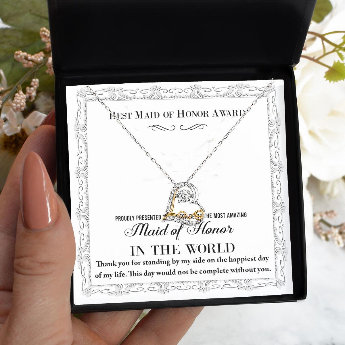 Maid of Honor Wedding Day Gift -Thank You Happiest Day Of My Life - Love Dancing Love Pendant Necklace - Mallard Moon Gift Shop