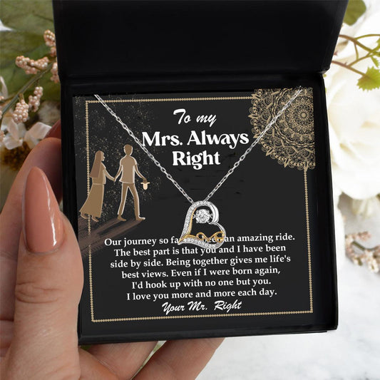 Wife Always Right Romantic Love Dancing Heart Pendant Necklace, Wedding, Anniversary, Birthday Gift from Husband - Mallard Moon Gift Shop