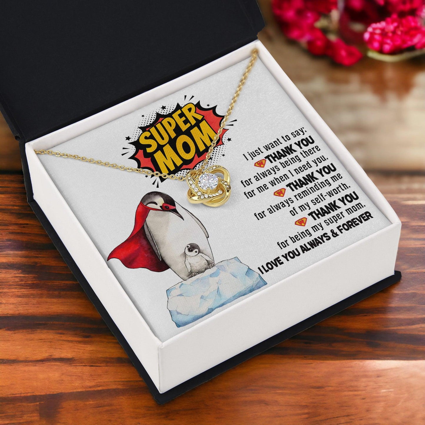 Mom -Thank You for Being My Super Mom Love Knot Necklace Mother's Day, Birthday Gift for Mom - Mallard Moon Gift Shop