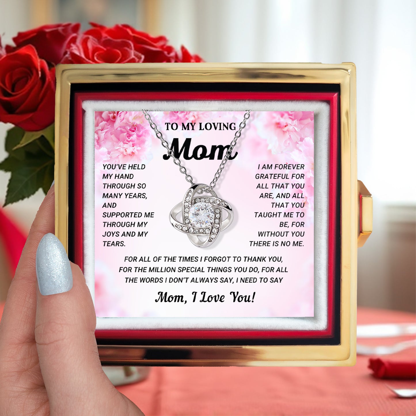 To My Mom - I Need to Say I Love You - Love Knot Necklace with Rose Jewelry Gift Box - Mallard Moon Gift Shop