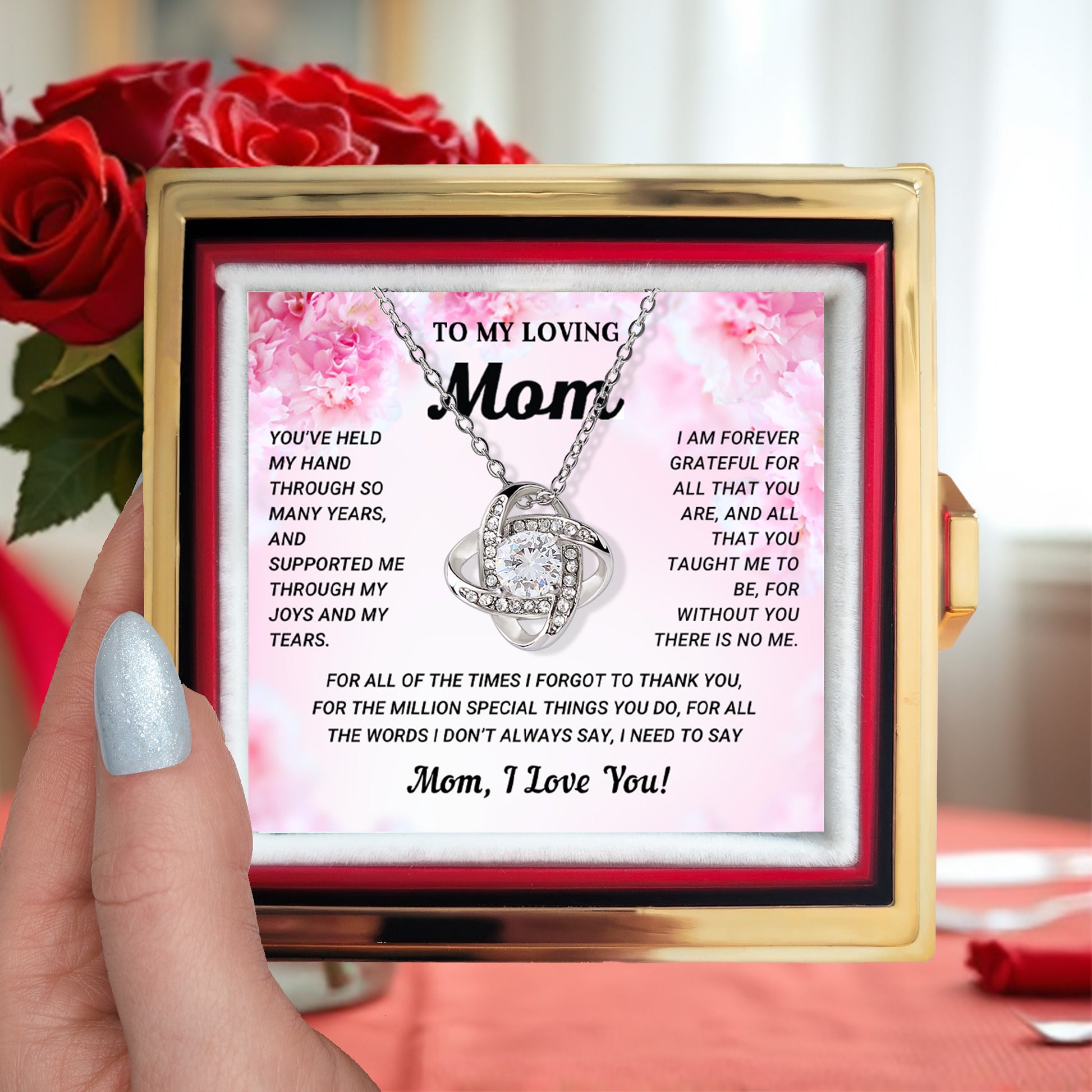 To My Mom - I Need to Say I Love You - Love Knot Necklace with Rose Jewelry Gift Box - Mallard Moon Gift Shop