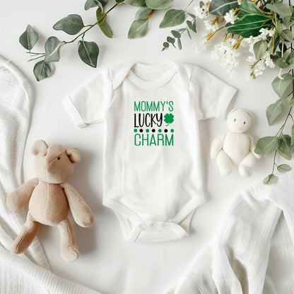 Mommy’s Lucky Charm St. Patrick’s Day Baby Bodysuit – Cute Shamrock Onesie – Soft Cotton Infant Romper – Funny Irish Holiday Outfit & Baby Gift - Mallard Moon Gift Shop